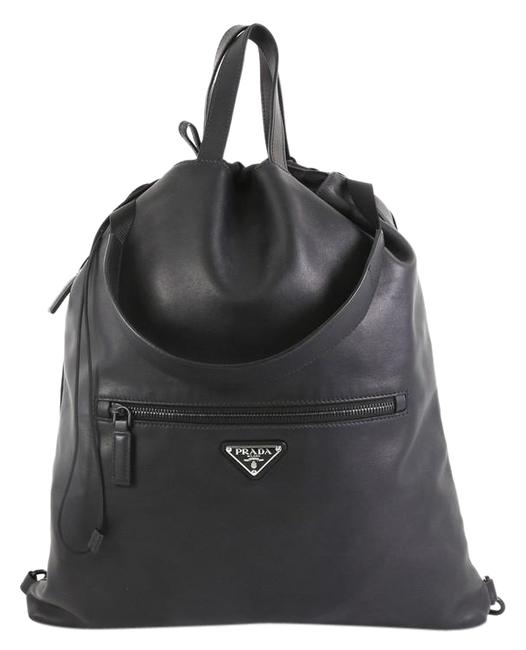 Prada Drawstring Soft Black Calfskin Leather Backpack