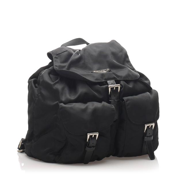 Prada Drawstring Tessuto Black Leather Backpack