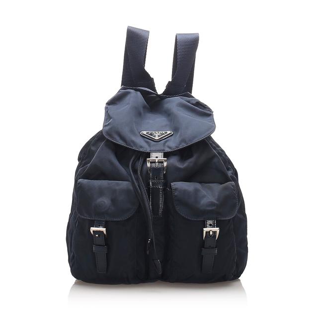 Prada Drawstring Tessuto Blue Leather Backpack