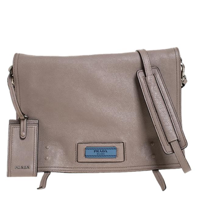 Prada Etiquette Flap Beige Leather Messenger Bag