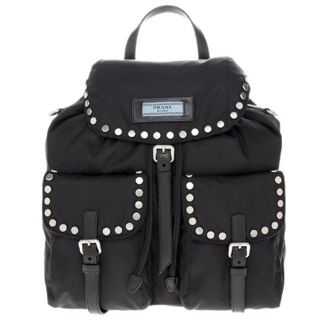 Prada Etiquette Studded Tessuto 1bz811 Black Nylon Backpack