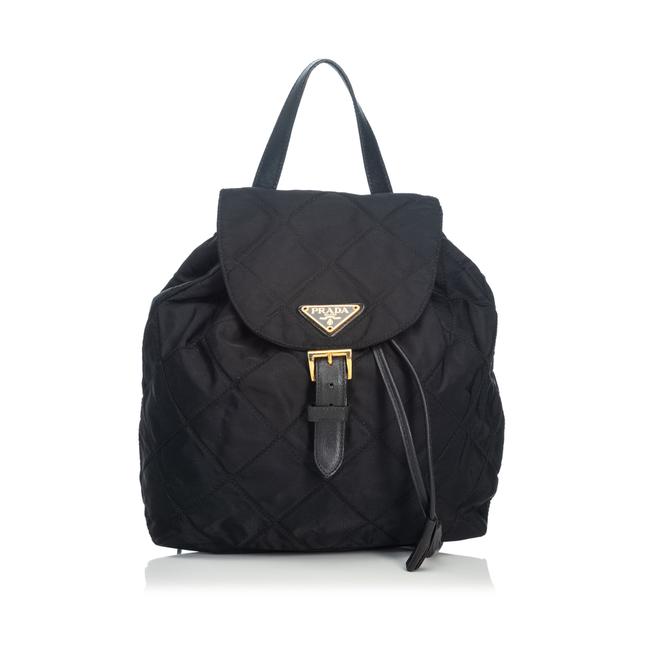 Prada Fabric Quilted Italy Dust Large Black Nylon Leather Backpack