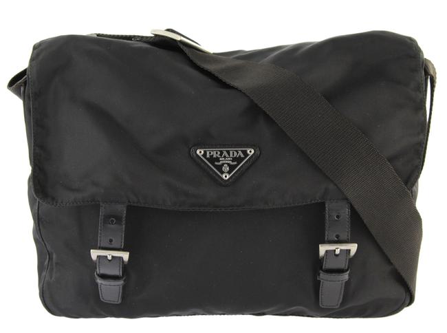 Prada Flap Black Canvas Messenger Bag