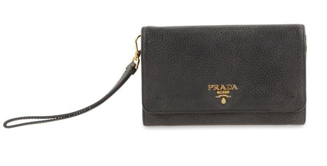 Prada Flap Black Leather Wristlet