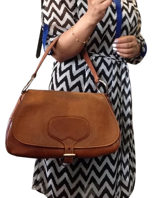 Prada Flap Over Cognac Leather Baguette