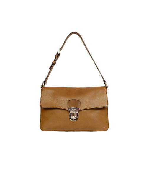 Prada Flap Pochette with Pushlock Tan Leather Baguette