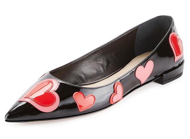 Prada Black Multi Heart applique Pointed toe Flats