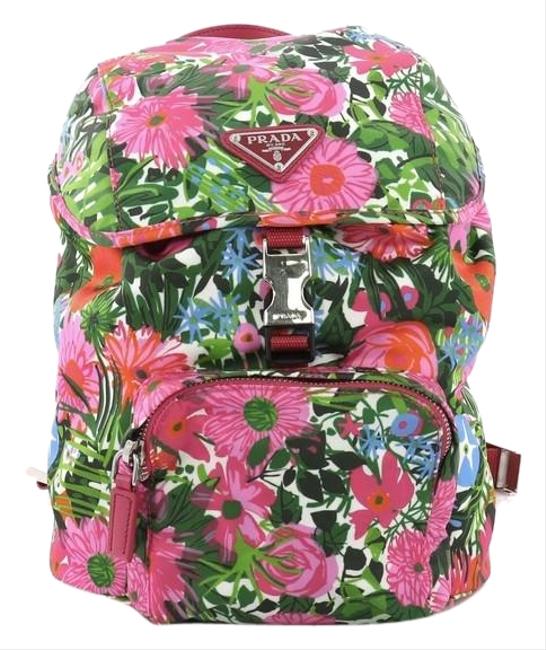 Prada Front Pocket Printed Small Floral Tessuto Backpack