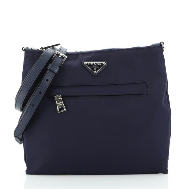 Prada Front Pocket Tessuto Medium Blue Nylon Messenger Bag