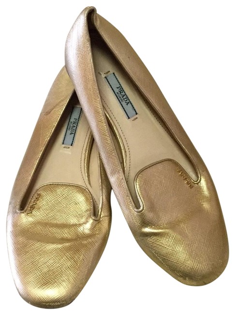 Prada Gold Avant Garde Moccasins Flats
