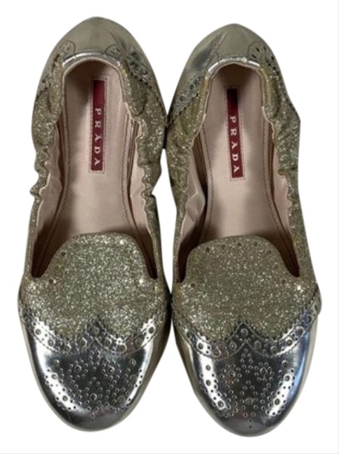 Prada Gold Glitter Ballerina Flats