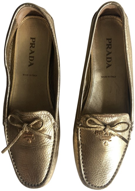 Prada Gold Loafer Flats