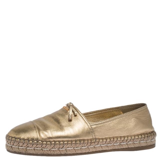 Prada Gold Metallic Leather Bow Espadrille Flats