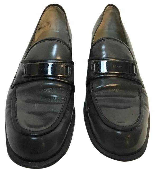 Prada Gray Monogrammed Loafers Usa 5 Flats