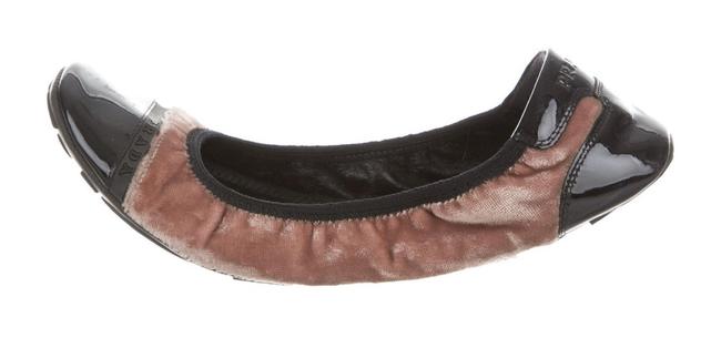Prada Grayish Brownish Ballet Logo Velvet Flats