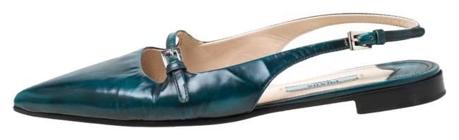 Prada Green Leather Slingback Sandals Flats