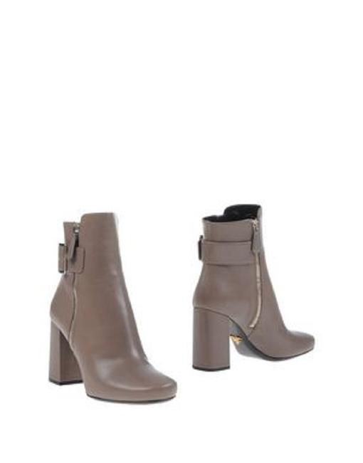 Prada Grey Buckled Leather BootsBooties