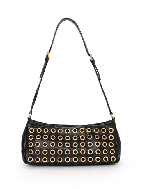 Prada Grommet Pochette Black Leather Baguette