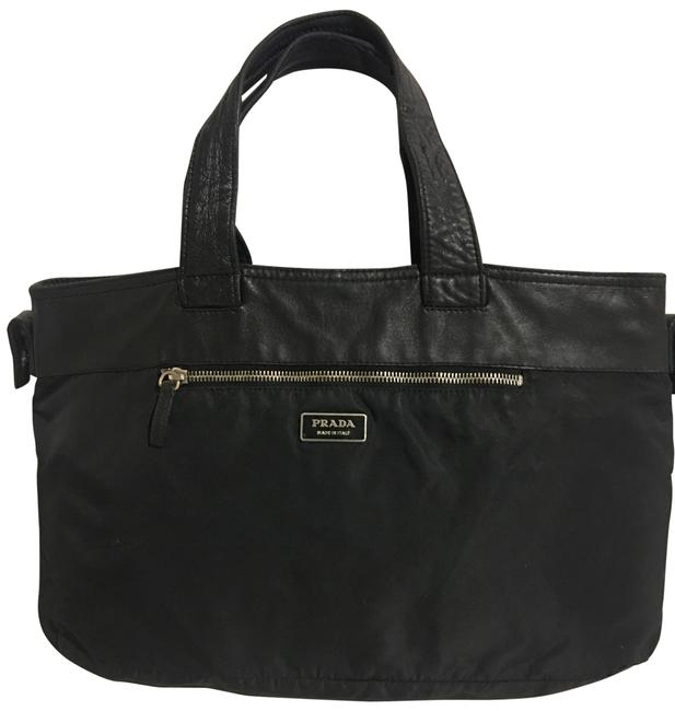 Prada Handle Black Nylon Leather Baguette