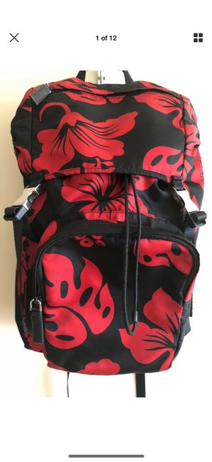 Prada Hibiscus Black Tessuto Nylon Backpack