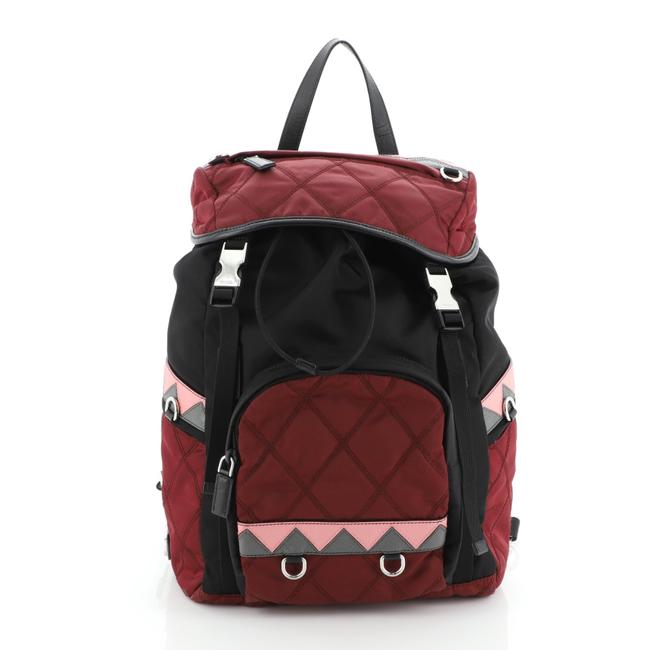Prada Impunto Tessuto Large Black Red Nylon Backpack
