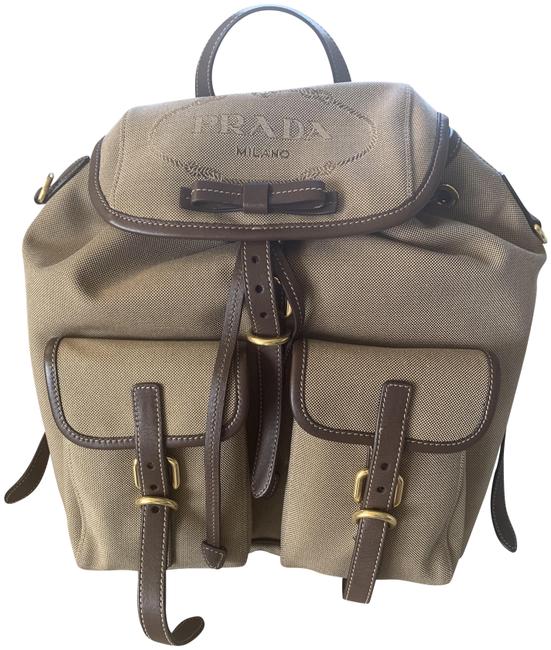 Prada Jacquard Logo BeigeBrown Backpack