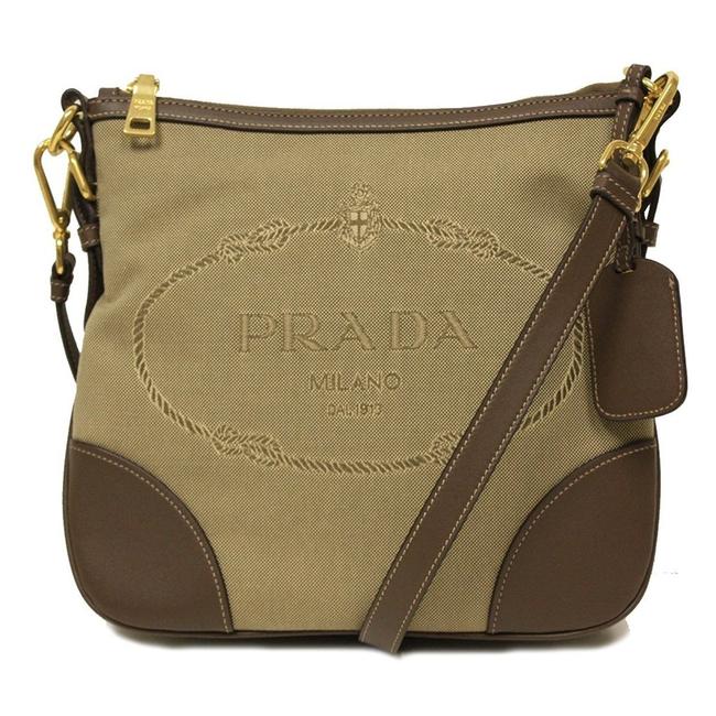 Prada Jacquard Bt867a BeigeBrown Canvas Messenger Bag