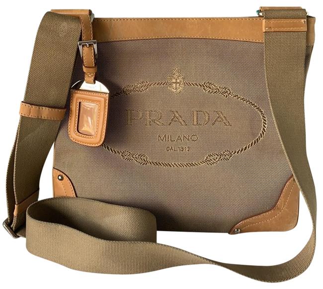 Prada Jacquard Logo Tan Messenger Bag