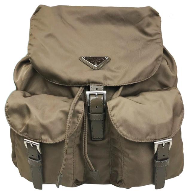 Prada Khaki Drawstring Pockets 27534 Green Nylon Backpack