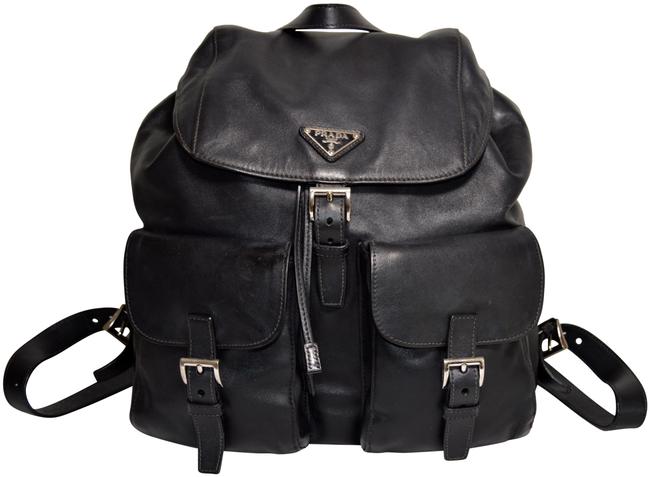 Prada Large Two pocket Black Leather Backpack