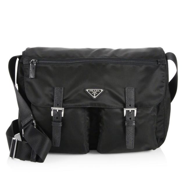 Prada Leather Trim Tessuto Black Nylon Messenger Bag