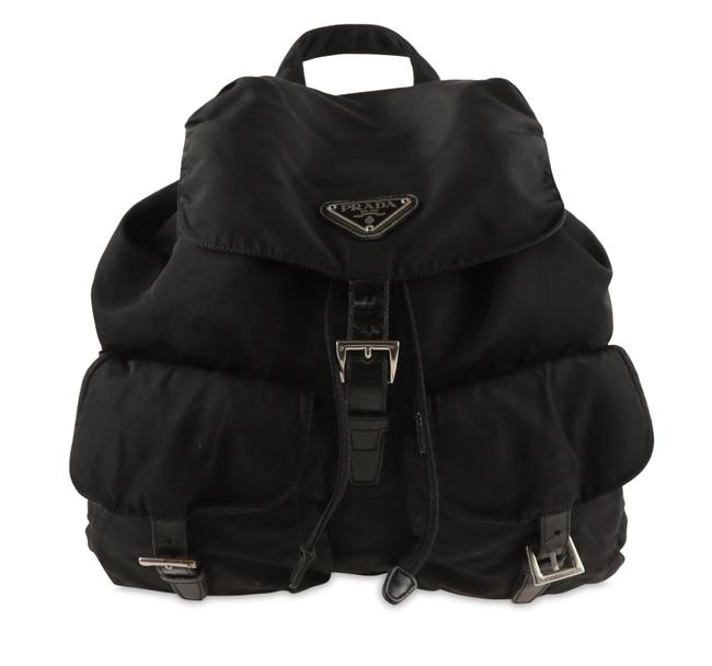Prada Leather trimmed Tessuto Black Nylon Leather Backpack