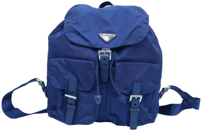 Prada Leather trimmed Tessuto Deepblue Nylon Backpack
