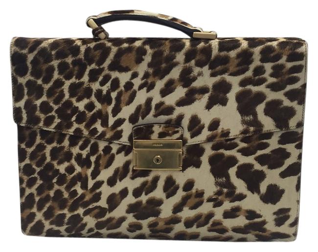 Prada Leopard FurLeather Laptop Bag