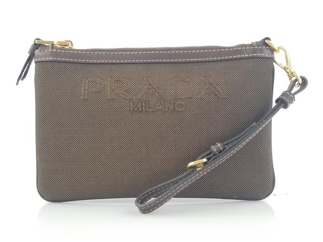 Prada Logo Brown Canvas Wristlet