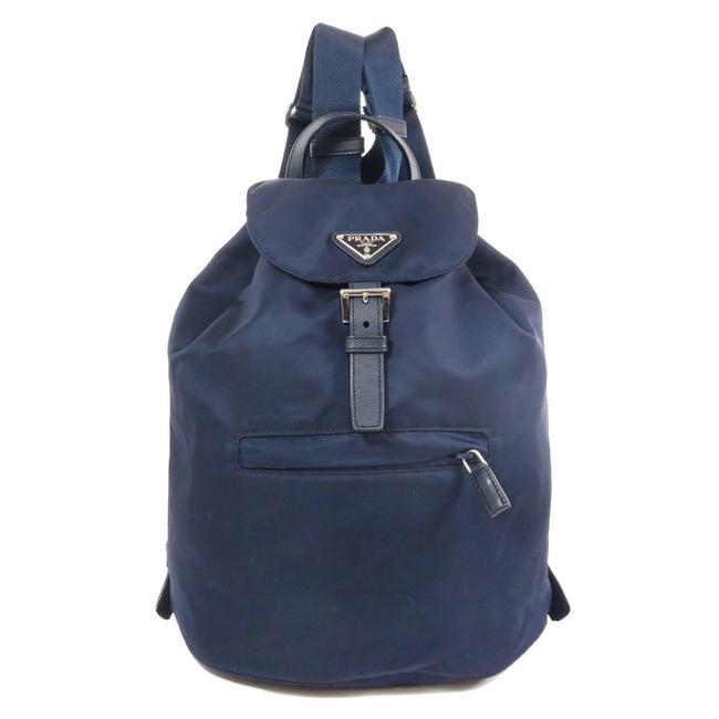 Prada Logo Plate Daypack Ladies Navy Nylon Backpack