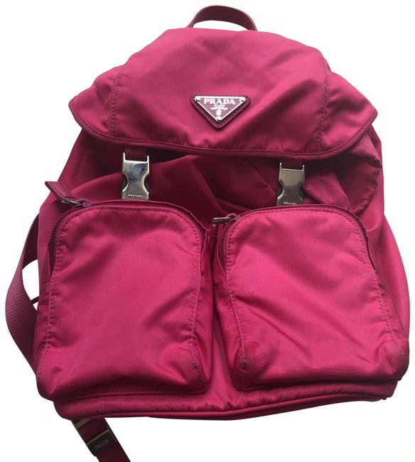 Prada Logo Plated Fuschia Nylon Backpack