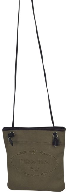 Prada Logo Tan Canvas Messenger Bag