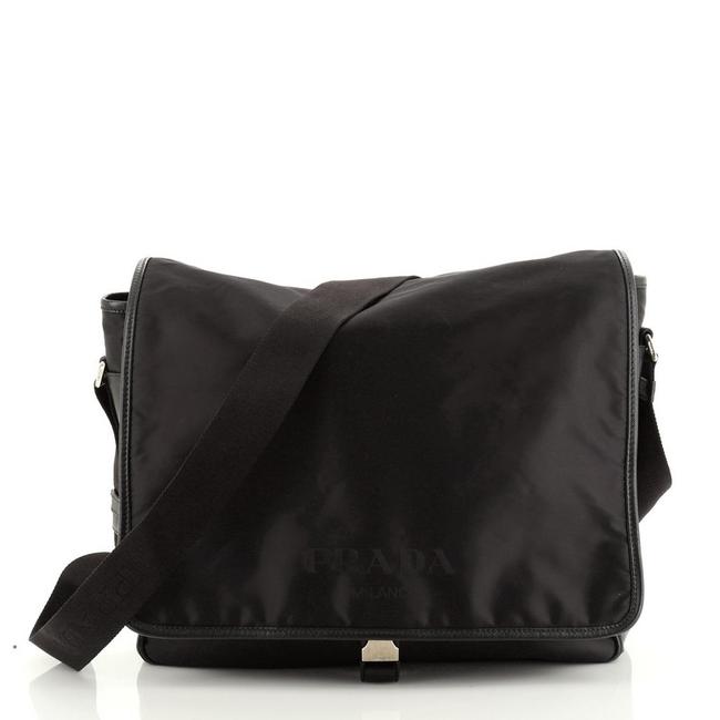 Prada Logo Tessuto Medium Black Nylon Messenger Bag