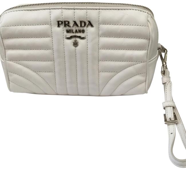 Prada Clutch Logo White Leather Wristlet