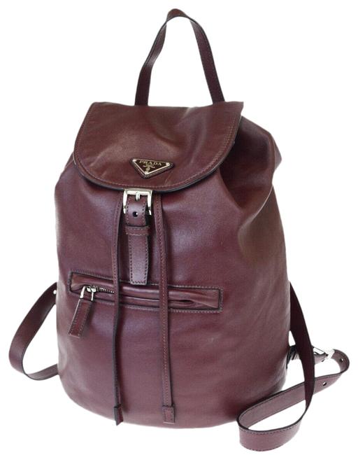 Prada Logos Bordeaux Leather Backpack
