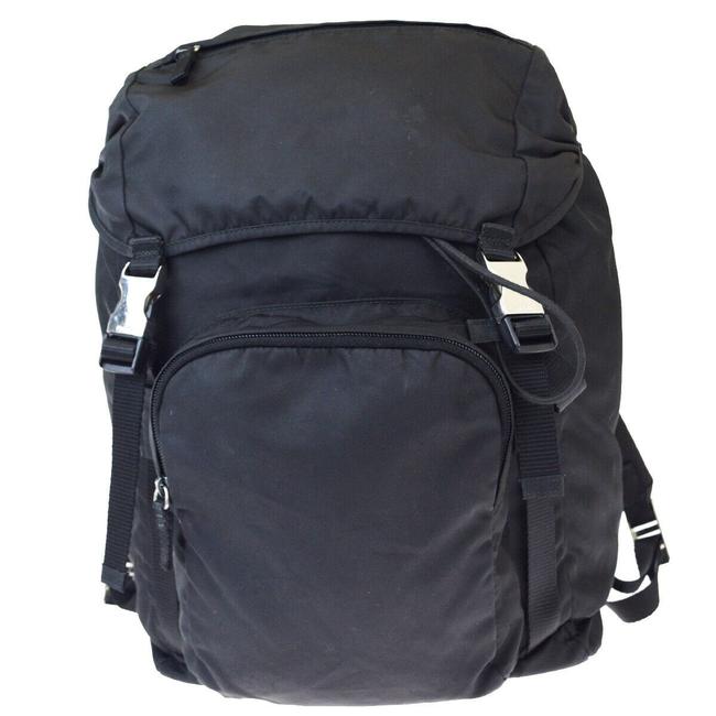 Prada Logos In Italy Black Nylon Canvas Backpack