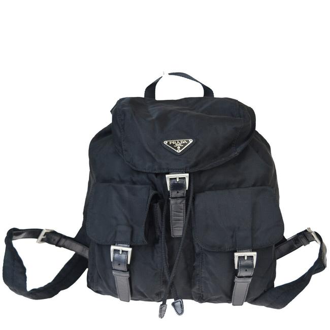 Prada Logos In Italy Black Nylon Leather Backpack