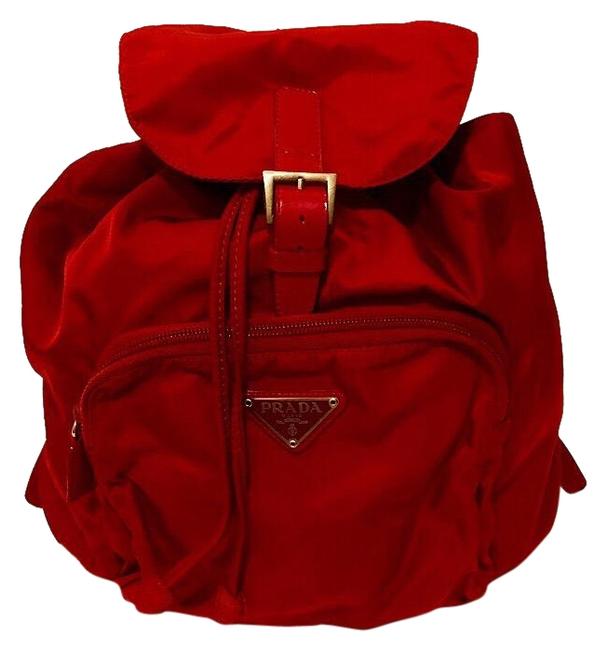 Prada Maroon Nylon Saffiano Leather Backpack