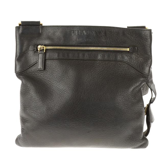 Prada Medium Black Deerskin Leather Messenger Bag