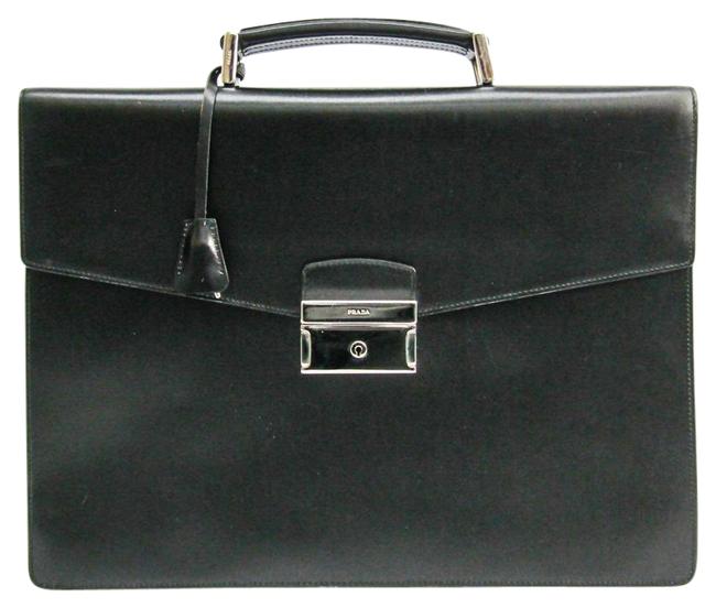 Prada Mens Briefcase Black Leather Messenger Bag