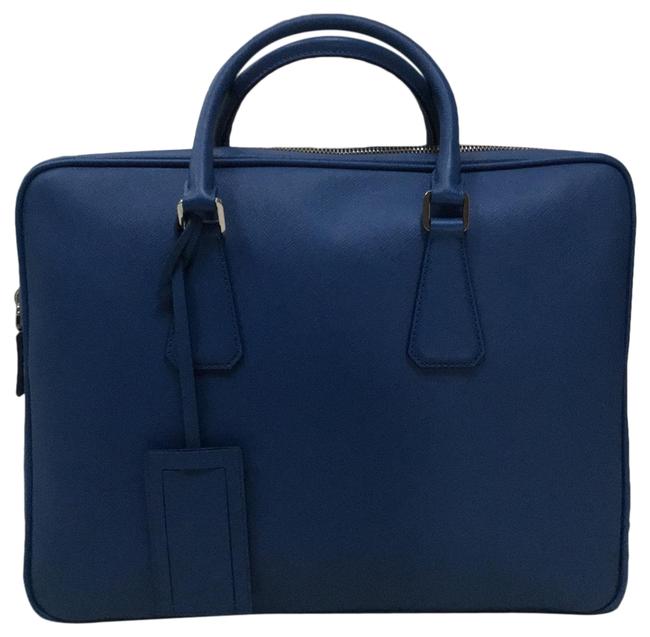 Prada Mens New Briefcase AzzuroBlue Saffiano Leather Laptop Bag
