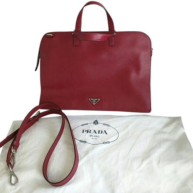 Prada Messenger Red Saffiano Leather Laptop Bag