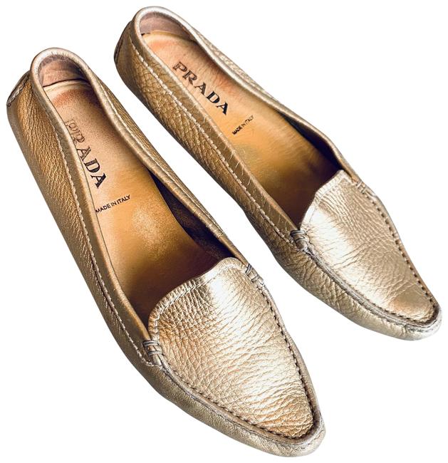 Prada Metallic Gold Leather MoccasinsSz:6 Flats