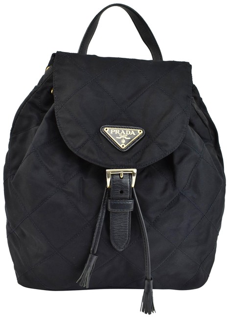 Prada Midnight Blue Quilted Vela Nylon Saffiano LeatherLogo Qr Backpack